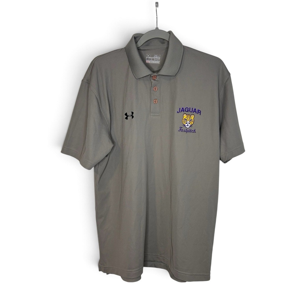 Under Armour HeatGear Polo Mens S Gray Loose Jaguar Fastpitch Embroidered